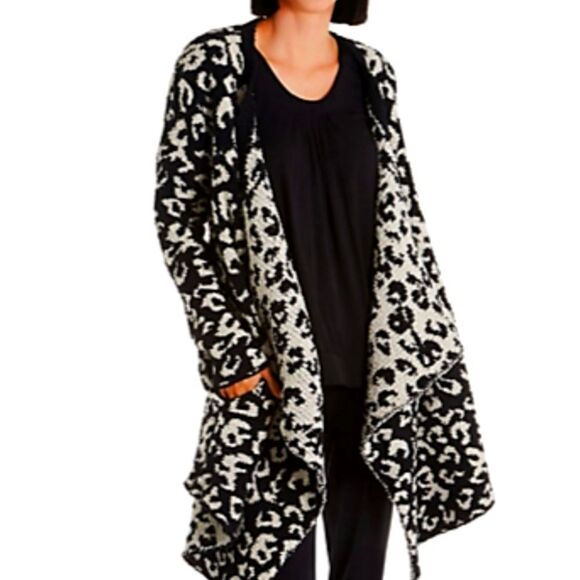 Ugg Phoebe Fluffy Sweater Wrap Cardigan- Black/Leopord